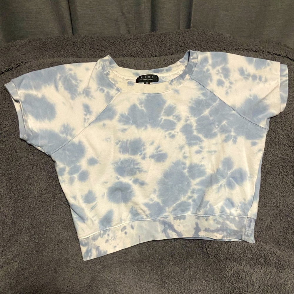 Trixxi Blue & White Tie Dye Short Sleeve Sweatshirt Size Medium